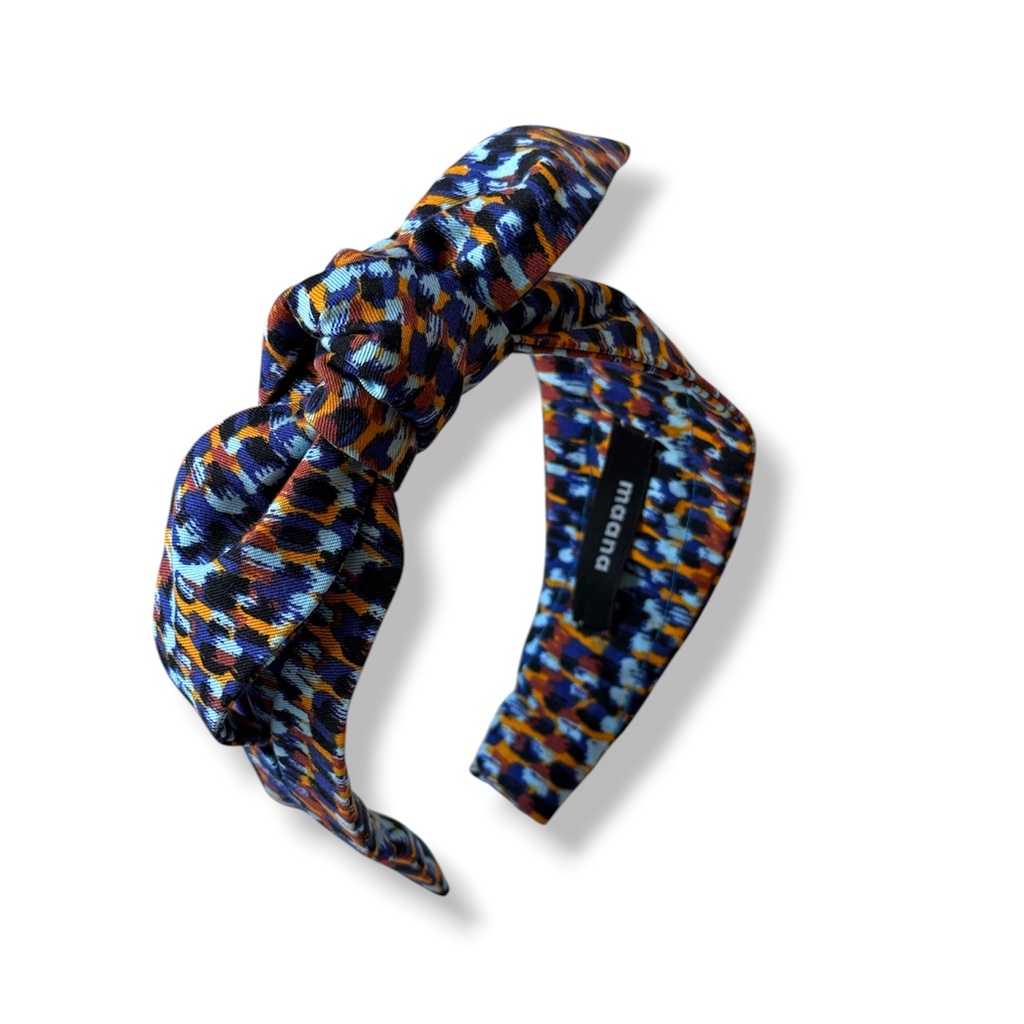 Knotted bow headband Indigo Safari