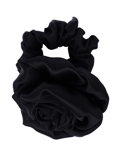 Hair Scrunchie Black Rose 100% silk