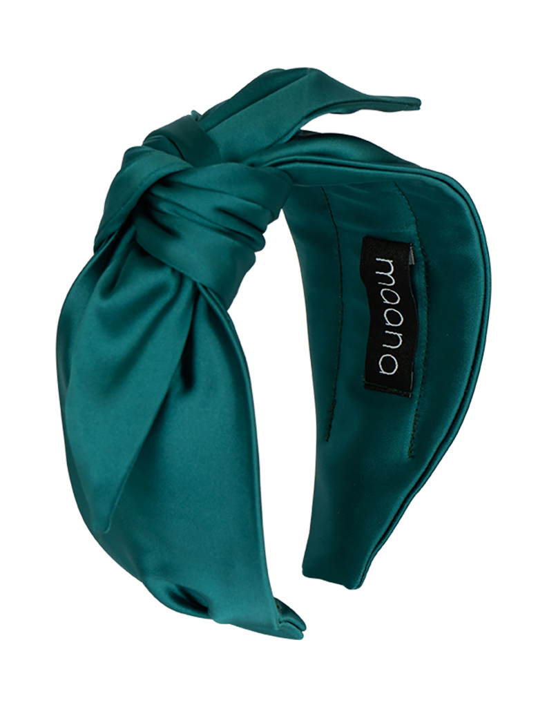 Knotted bow headband Ocean Green Satin