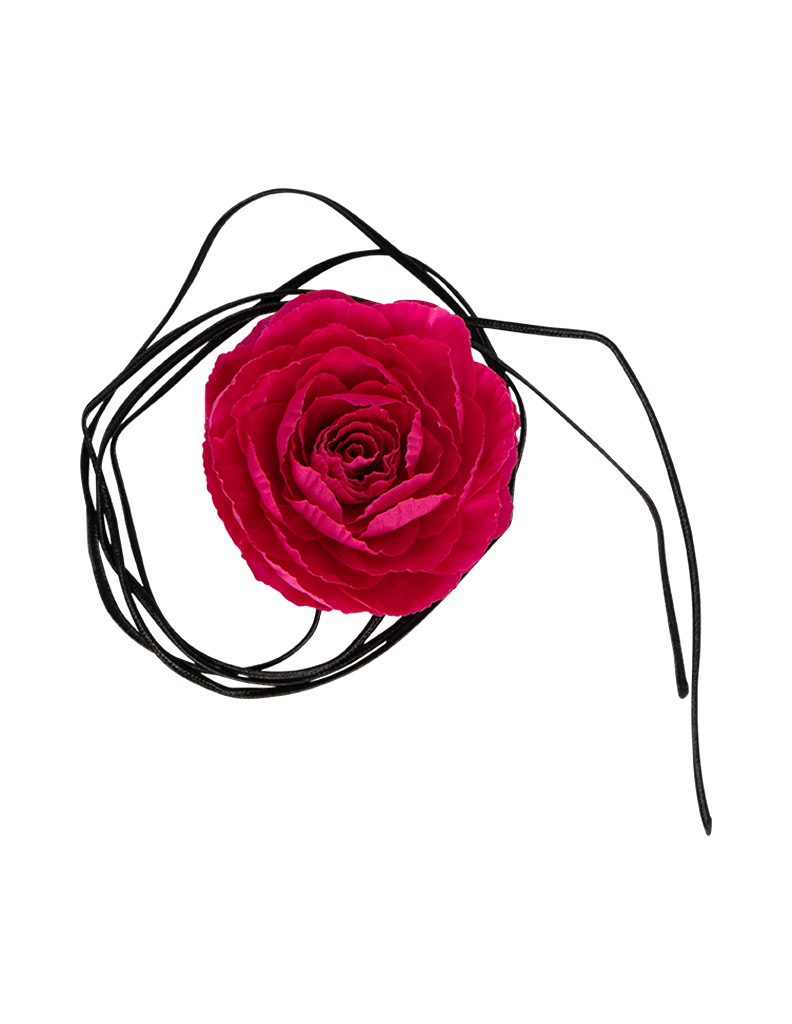 Zīda čokeris Fuchsia rose no ziedlapiņām