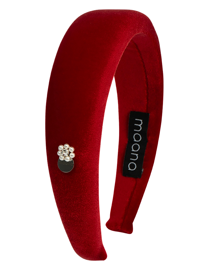 Padded headband Red Shiny Velvet L size