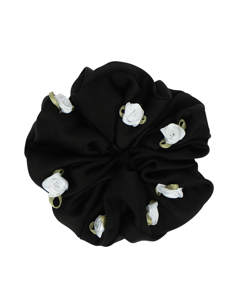 Hair Scrunchie Satin White Rose