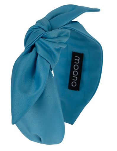 Knotted bow headband Blue Satin