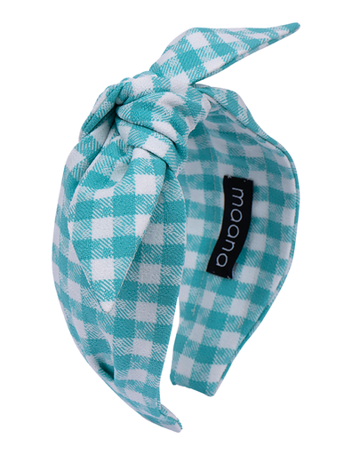 Knotted bow headband Blue check