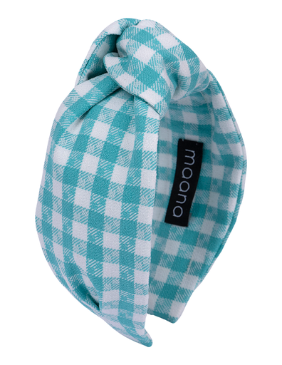 Knotted headband Blue check